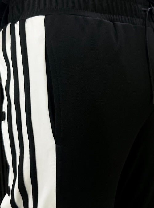 Retro Buttoned Track Pant Strips -Black