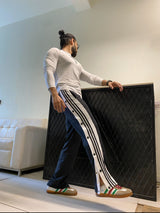 Retro Buttoned Track Pant Strips -Black