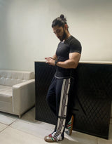 Retro Buttoned Track Pant Strips -Black