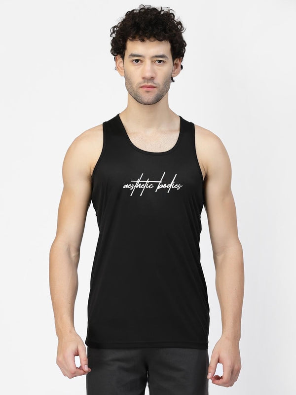 Black Printed Innerwear Gym Vest