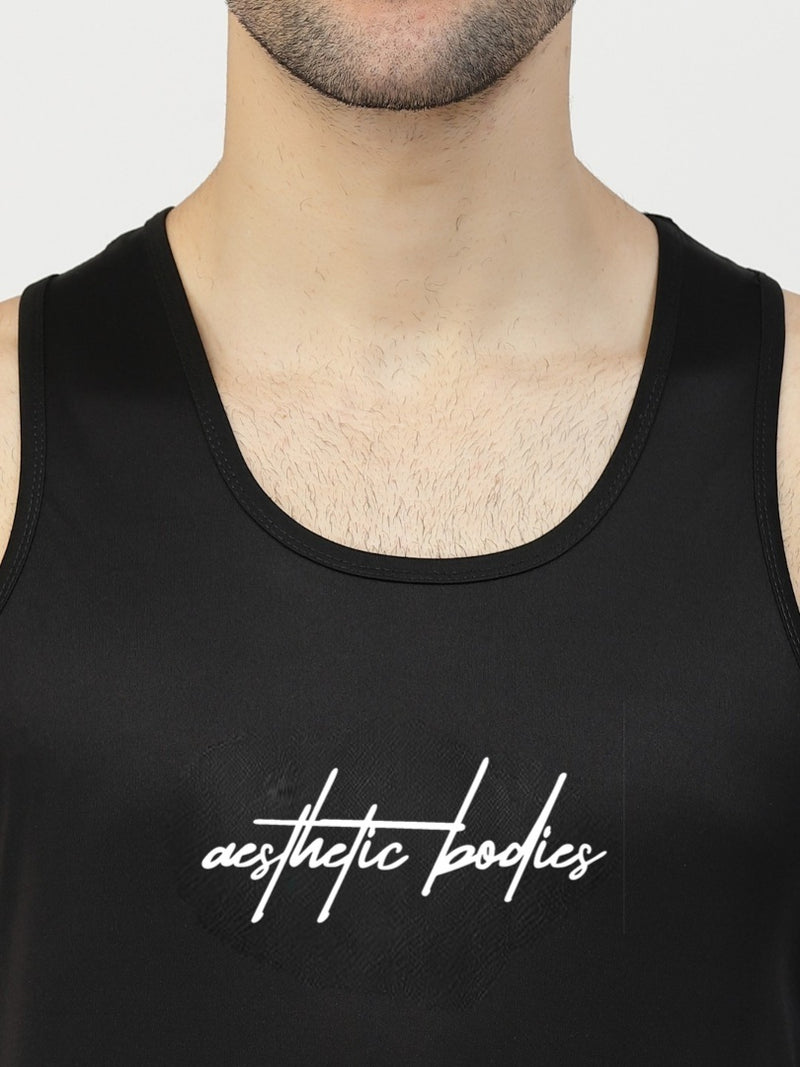 Black Printed Innerwear Gym Vest