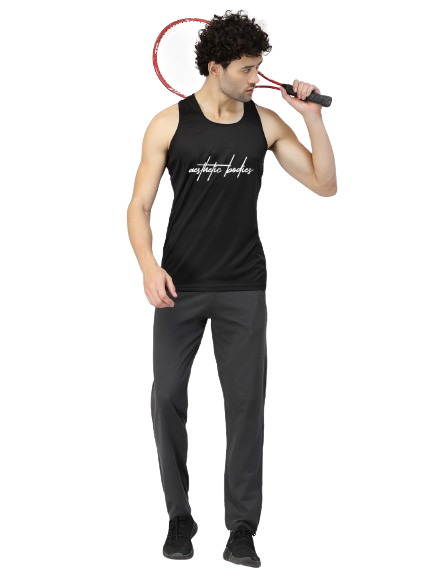 Black Printed Innerwear Gym Vest
