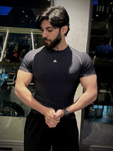 Compression T-Shirt Grey Block Print