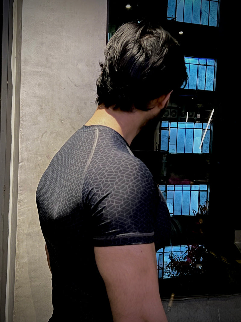 Compression T-Shirt Grey Block Print