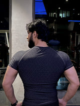 Compression T-Shirt Grey Block Print