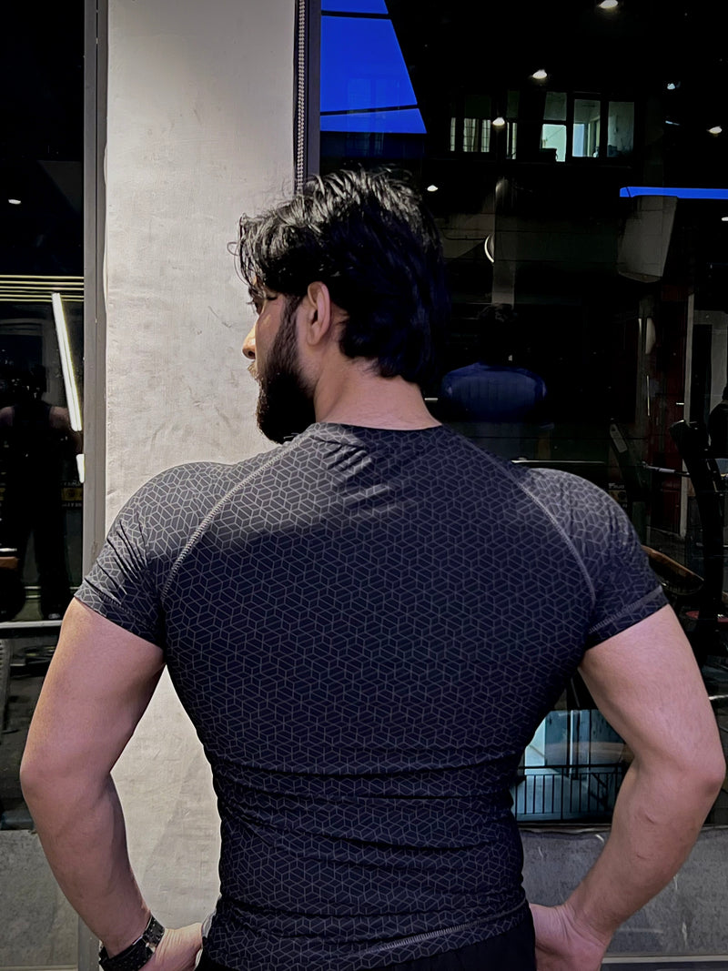 Compression T-Shirt Grey Block Print