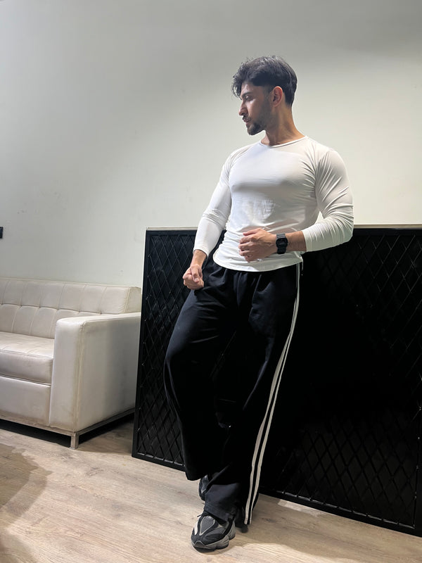 Curved Hem  T-Shirt Full Sleeves White