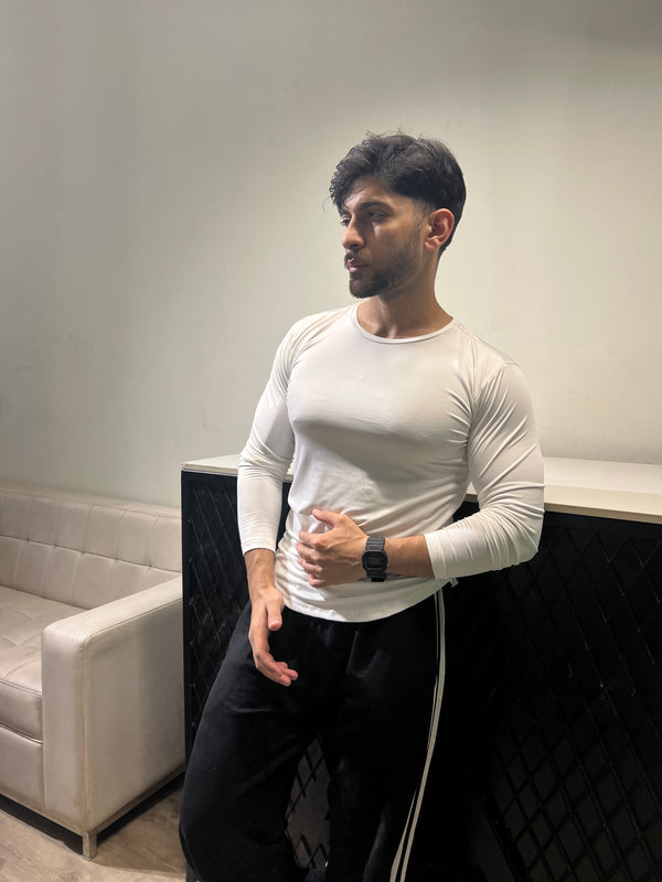 Curved Hem  T-Shirt Full Sleeves White