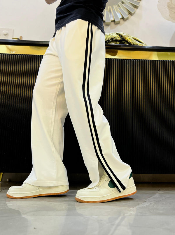 Men Extra Wide Leg Jogger with Contrast Stripe and Slit