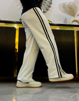 Men Extra Wide Leg Jogger with Contrast Stripe and Slit