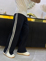 Men Extra Wide Leg Jogger with Contrast Stripe and Slit