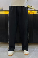 Men Extra Wide Leg Jogger with Contrast Stripe and Slit