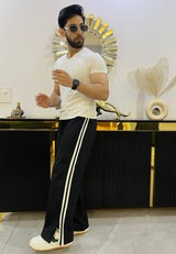 Men Extra Wide Leg Jogger with Contrast Stripe and Slit