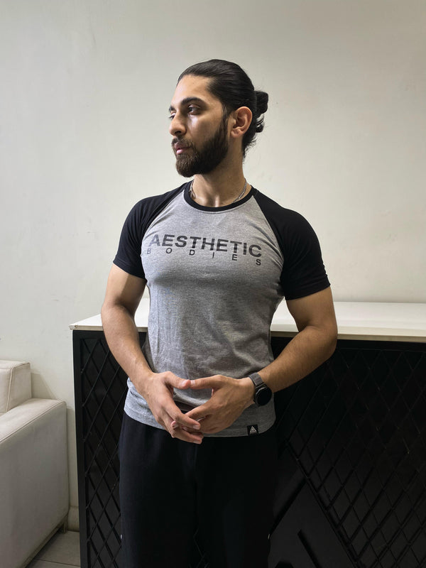 Men's Raglan  Tee- Grey/Black