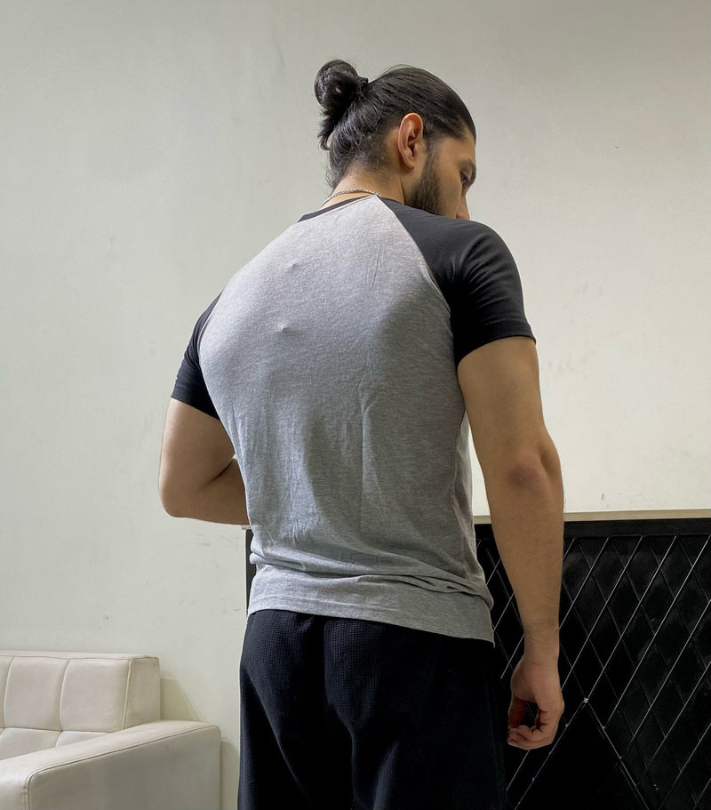 Men's Raglan  Tee- Grey/Black