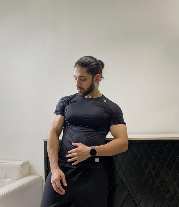 MEN'S CROSS STITCH  COMPRESSION  T-SHIRT-BLACK