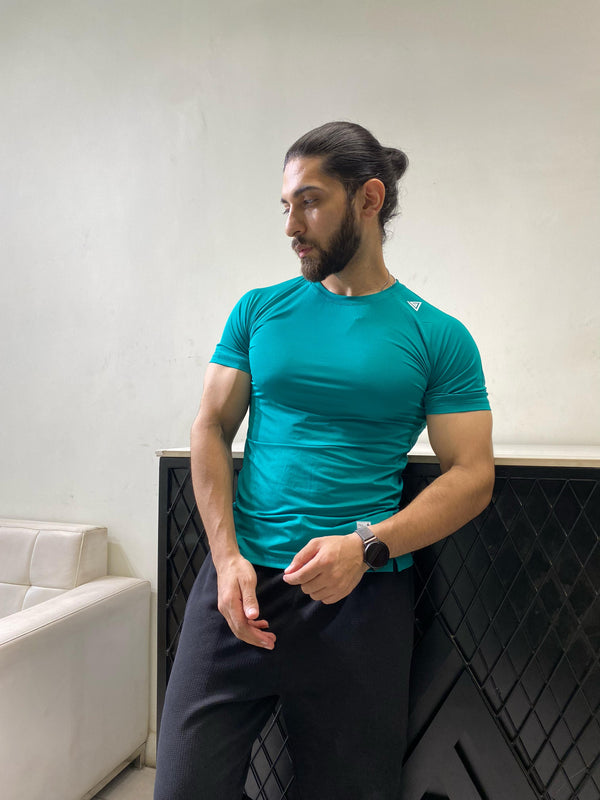 MEN'S CROSS STITCH TEAL GREEN T-SHIRT