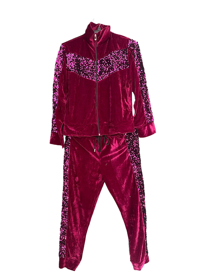 PINK SEQUENCE ON VELVET TRACKSUIT