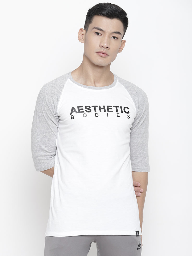 Men's Raglan Full Sleeve Tee- Grey/White