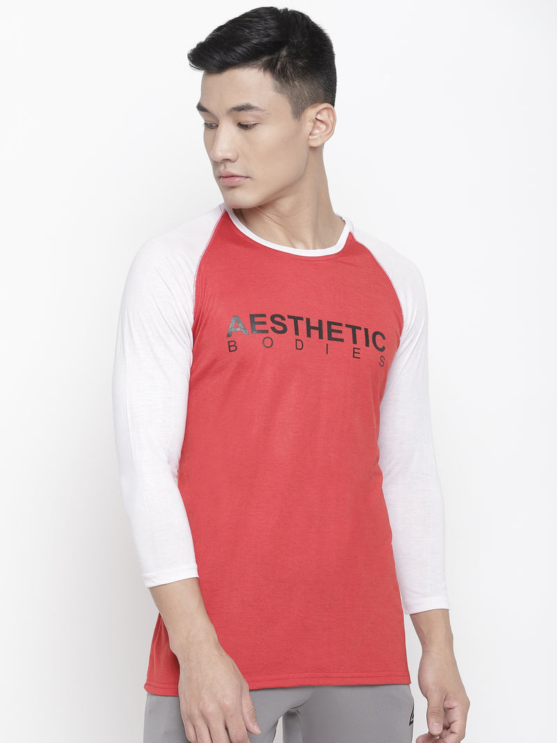 Men's Raglan Full Sleeve Tee- Red/White
