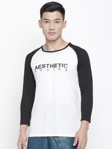 Men's Raglan Full Sleeve Tee- White/Black