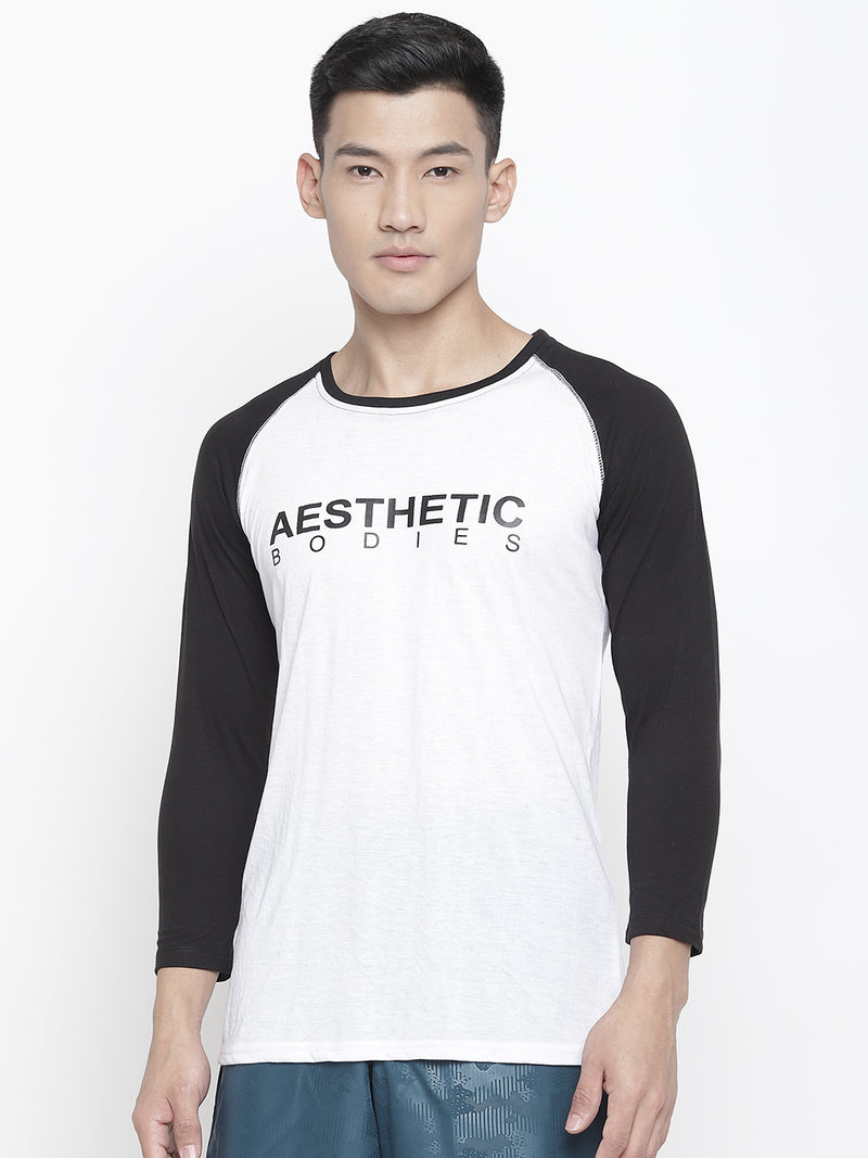 Men's Raglan Full Sleeve Tee- White/Black