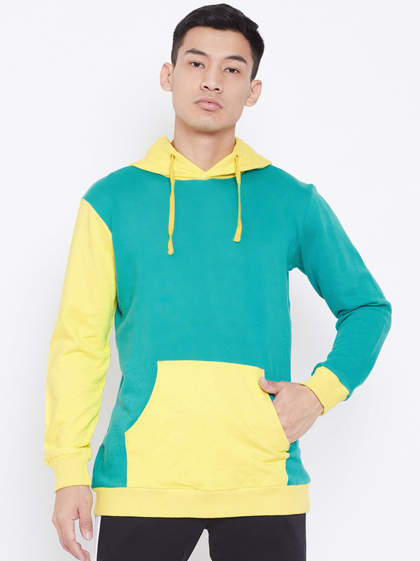 Colour Block Hoodie Jacket-Green/Mustard