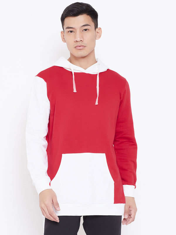 Colour Block Hoodie Jacket- Red/White