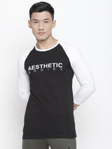 Men's Raglan Full Sleeve Tee- BLACK/WHITE