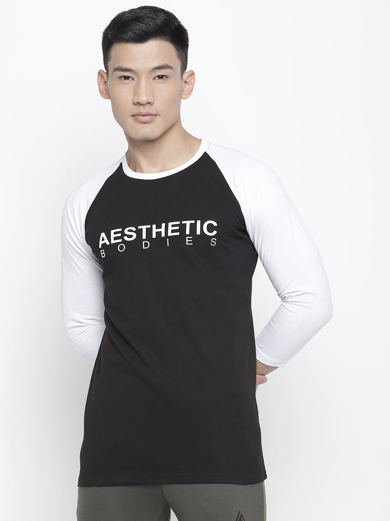 Men's Raglan Full Sleeve Tee- BLACK/WHITE