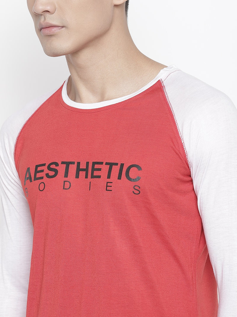 Men's Raglan Full Sleeve Tee- Red/White