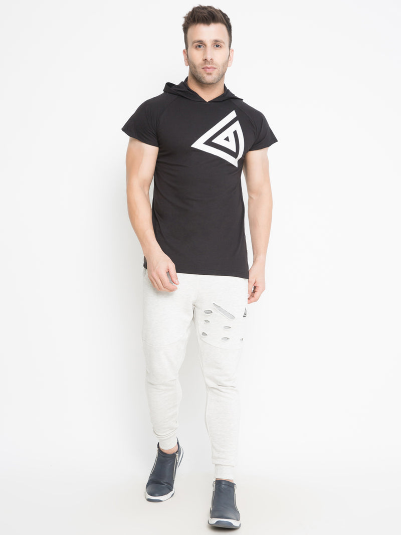MEN'S HOODIE T-SHIRT - BLACK