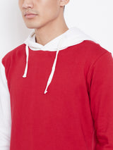 Colour Block Hoodie Jacket- Red/White