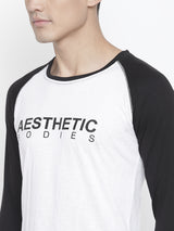 Men's Raglan Full Sleeve Tee- White/Black