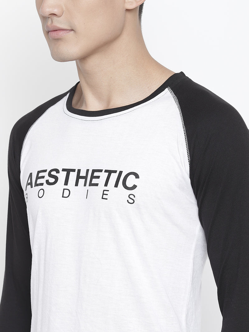 Men's Raglan Full Sleeve Tee- White/Black