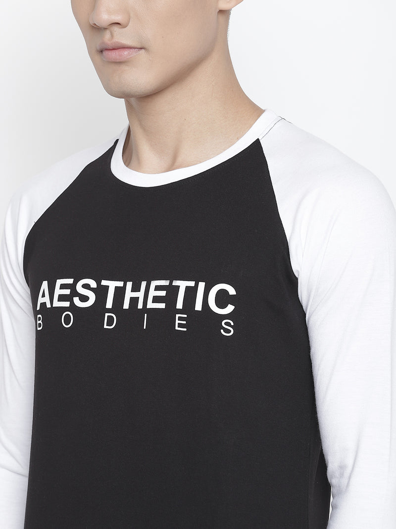 Men's Raglan Full Sleeve Tee- BLACK/WHITE