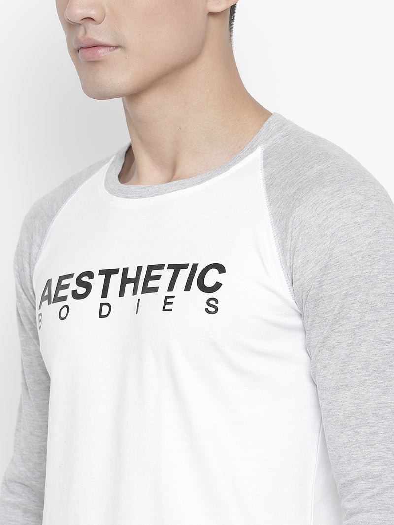 Men's Raglan Full Sleeve Tee- Grey/White