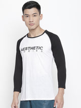 Men's Raglan Full Sleeve Tee- White/Black