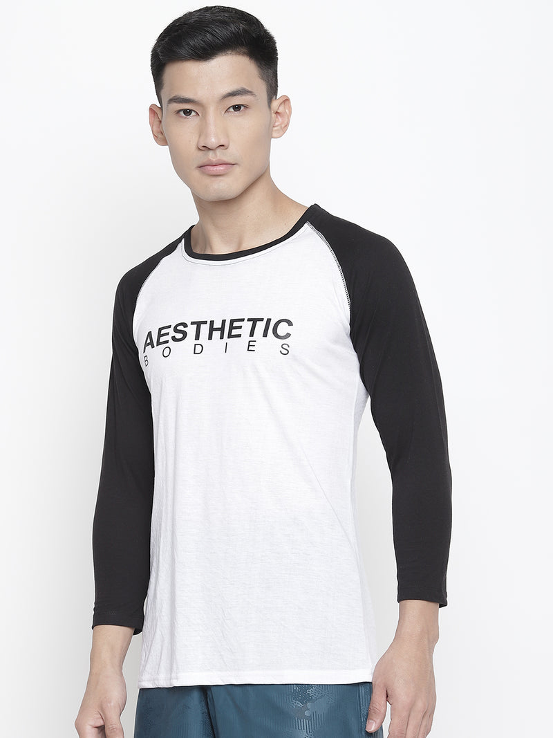 Men's Raglan Full Sleeve Tee- White/Black