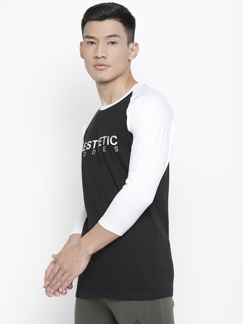 Men's Raglan Full Sleeve Tee- BLACK/WHITE