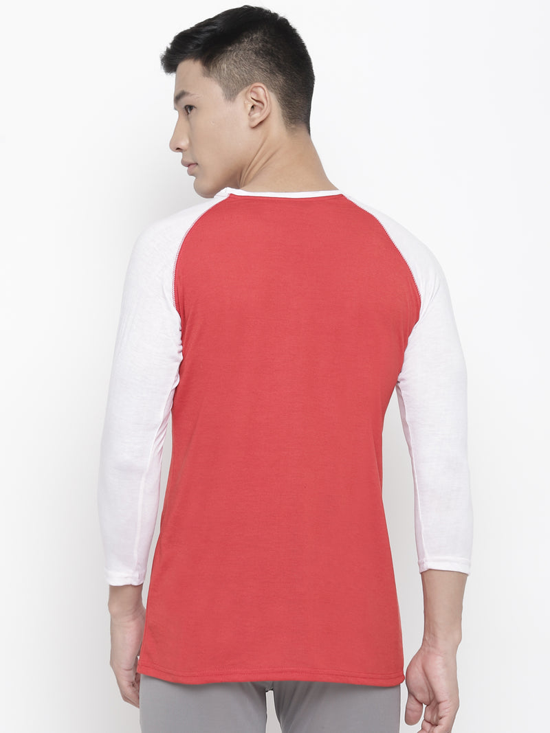 Men's Raglan Full Sleeve Tee- Red/White