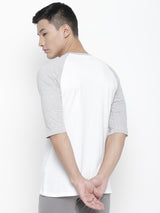Men's Raglan Full Sleeve Tee- White/Grey