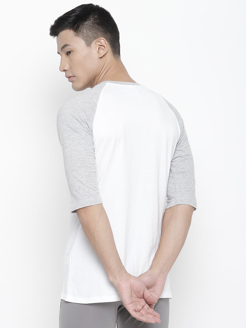 Men's Raglan Full Sleeve Tee- Grey/White