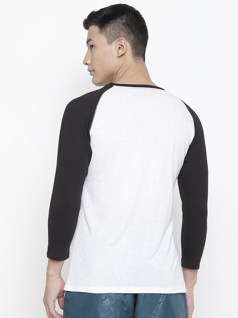 Men's Raglan Full Sleeve Tee- White/Black