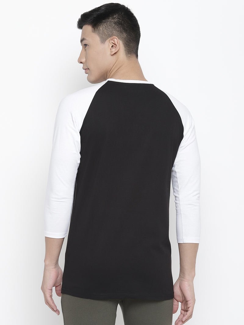 Men's Raglan Full Sleeve Tee- BLACK/WHITE