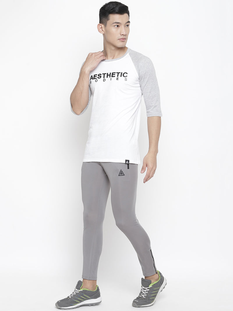 Men's Raglan Full Sleeve Tee- Grey/White