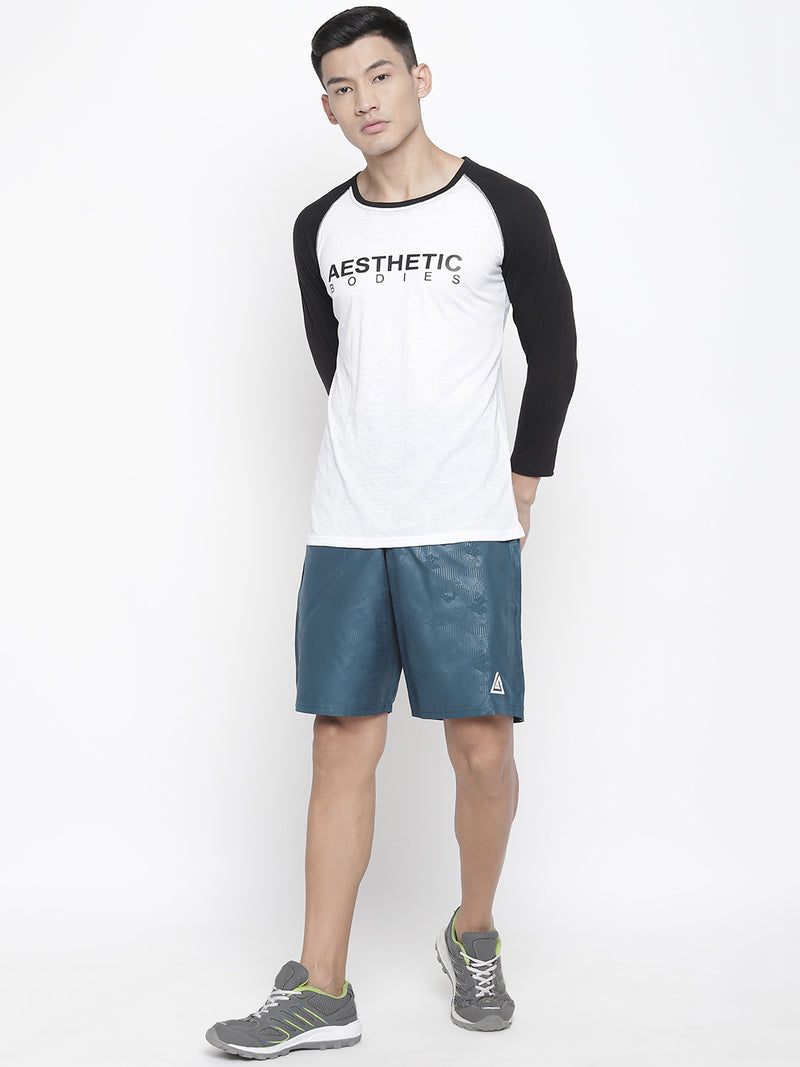 Men's Raglan Full Sleeve Tee- White/Black