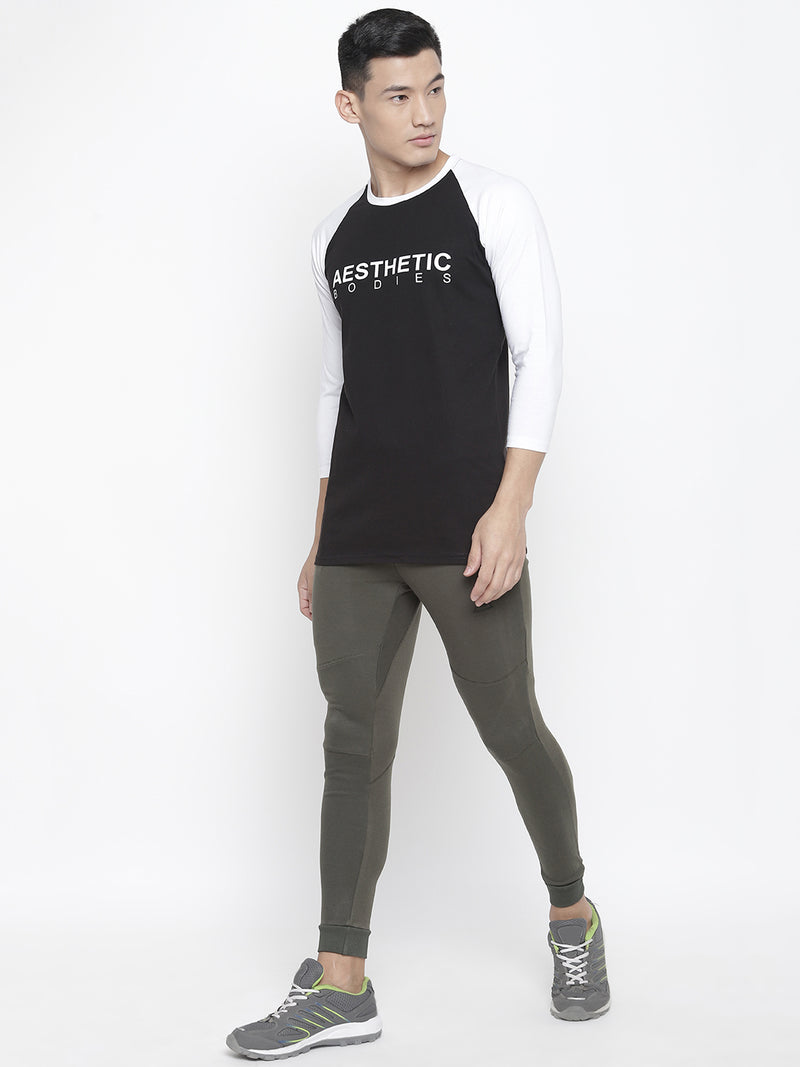 Men's Raglan Full Sleeve Tee- BLACK/WHITE