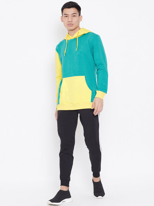 Colour Block Hoodie Jacket-Green/Mustard