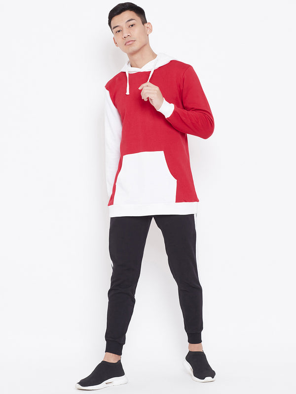 Colour Block Hoodie Jacket- Red/White